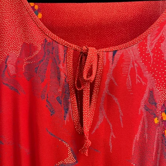 HP❤️Women’s Red Vintage Abstract Wayne Clark Tuscan Style Pleated Dress Sz 8 - Picture 6 of 9